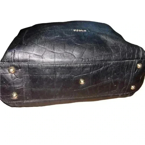 Furla Black Leather Croc‎ Embossed Shoulder Bag Purse - Picture 3 of 16